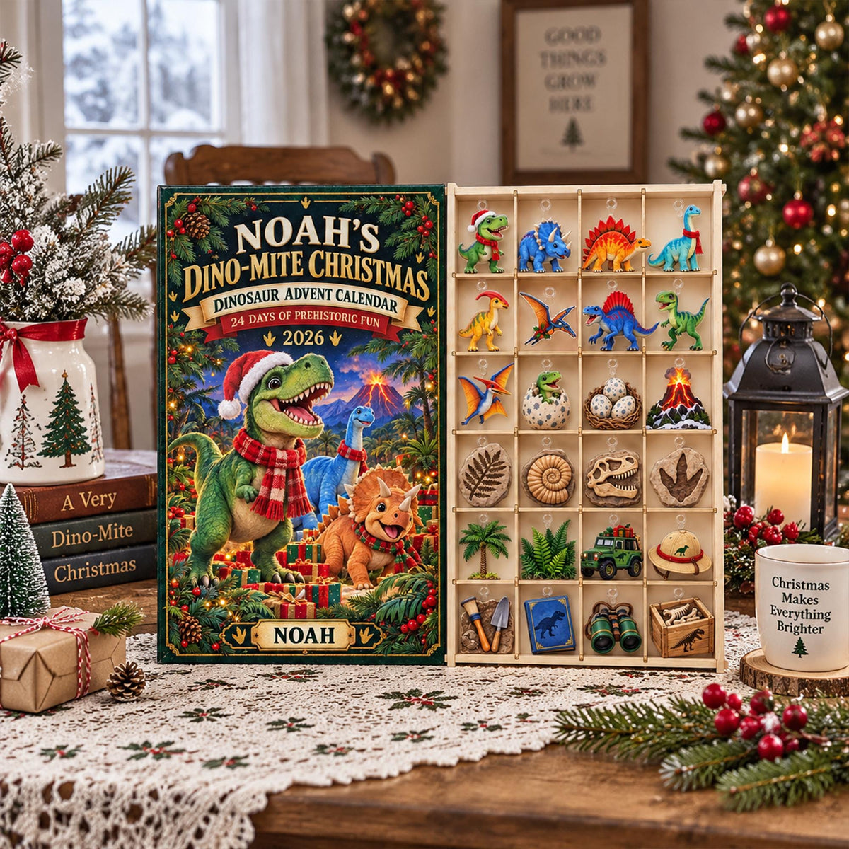 Personalized Dinosaur Advent Calendar 2026, Dino Christmas Countdown, 24 Day Acrylic Ornament Set, Kids Dinosaur Xmas Gift, Dino Lover Gift