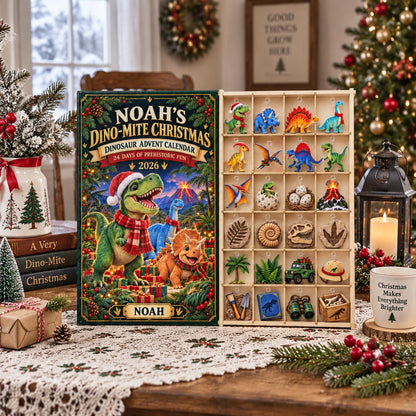 Personalized Dinosaur Advent Calendar 2026, Dino Christmas Countdown, 24 Day Acrylic Ornament Set, Kids Dinosaur Xmas Gift, Dino Lover Gift