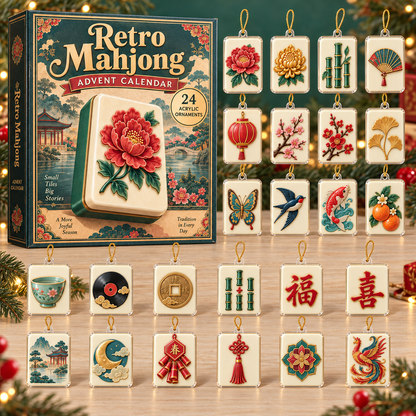 Retro Mahjong Advent Calendar 2026 - 24-Day Festive Countdown, Acrylic Charms Blind Box - Gift For Mahjong Lovers