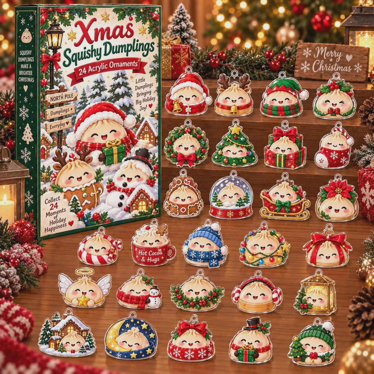 Christmas Blind Box Advent Calendar, 24 Acrylic Dumpling Charms, Cute Food Ornament Set, Holiday Countdown Collector Gift Box 2026
