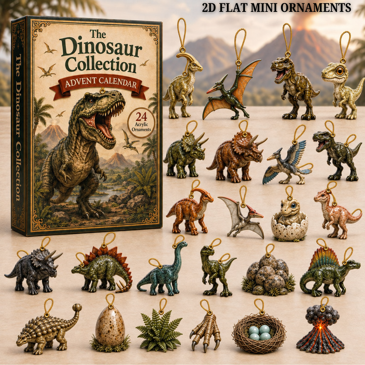 Wild Dinosaur World Advent Calendar 2026 - 24-Day Festive Countdown, Acrylic Charms Blind Box - Gift For Dinosaur Lovers