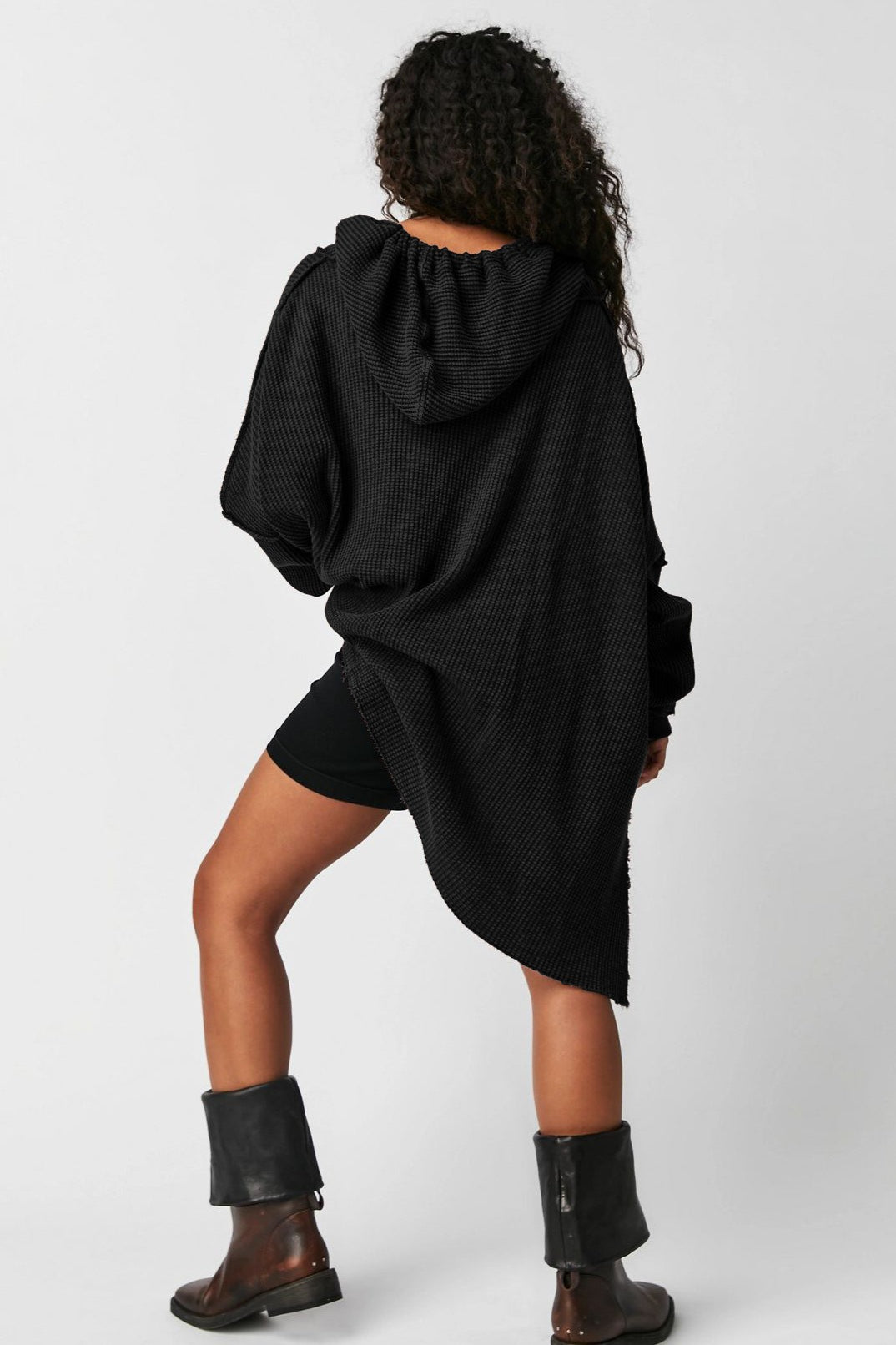 Waffle Knit Oversized Pullover Hoodie