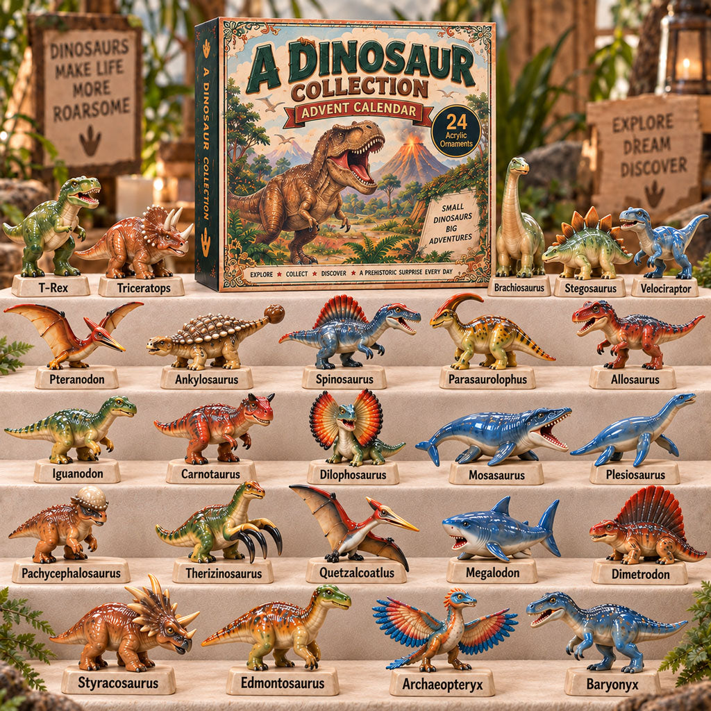 A Dinosaur Collection Advent Calendar 2026 - 24-Day Festive Countdown, Acrylic Charms Blind Box - Gift For Dinosaurs Lovers