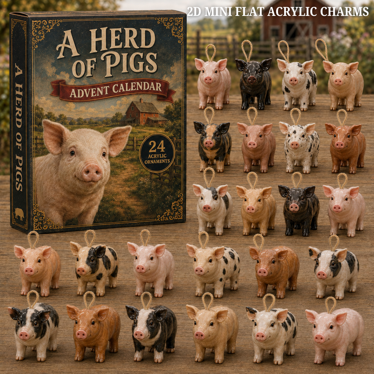 Herd Of Pigs Advent Calendar 2026 - 24-Day Festive Countdown, Acrylic Charms Blind Box - Gift For Farm Lovers