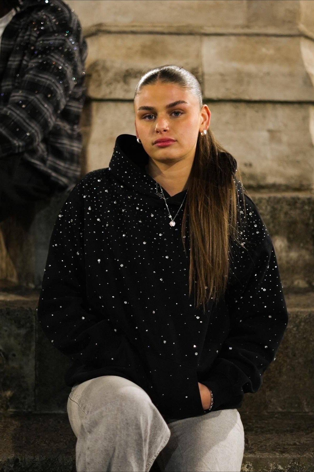 Sexy Crystal Star Hooded Pullover Hoodie