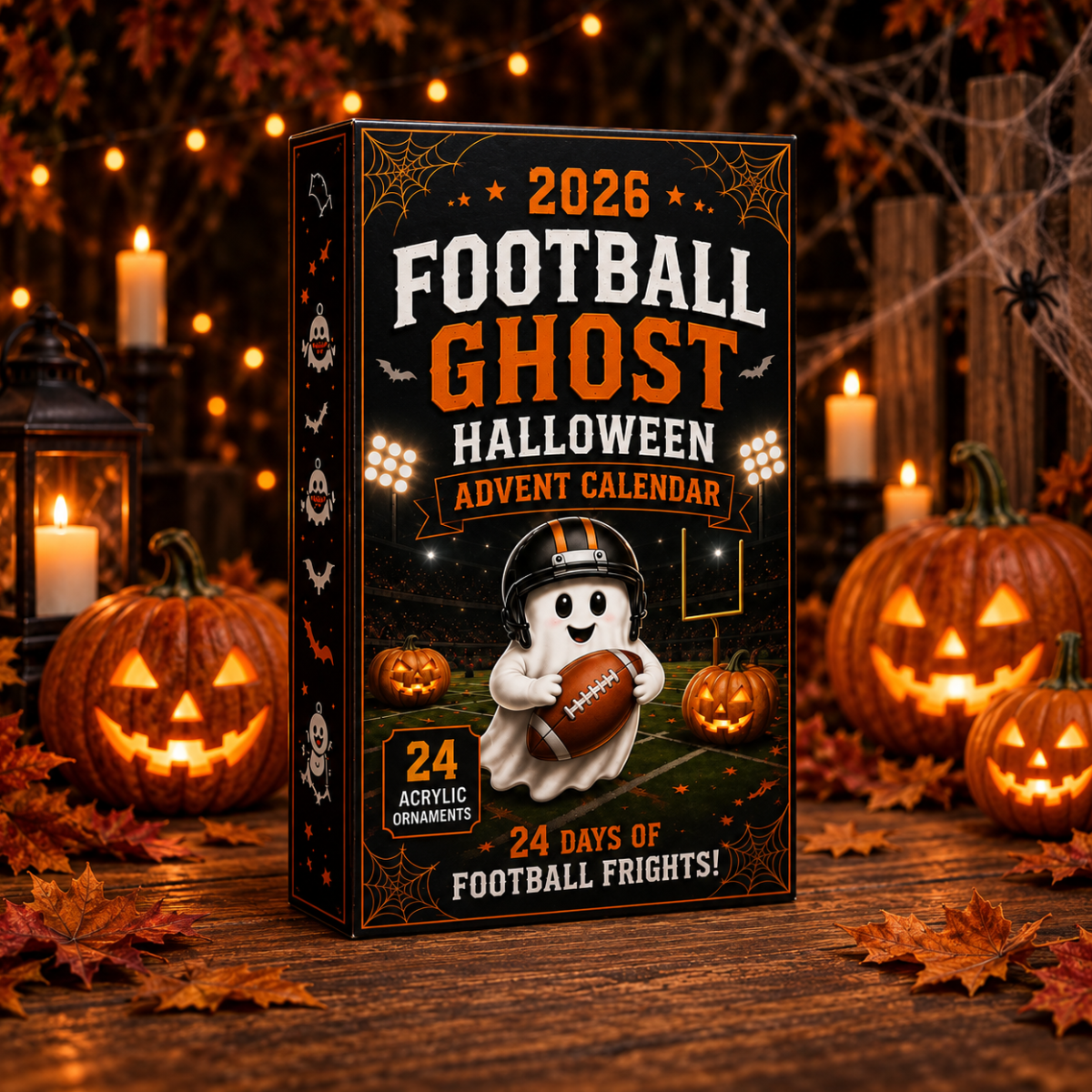 2026 Halloween Football Ghost Advent Calendar – 24-Day Spooky Sports Countdown with Acrylic Ghost Charms, Fun Football-Themed Collector Gift for Kids & Fans