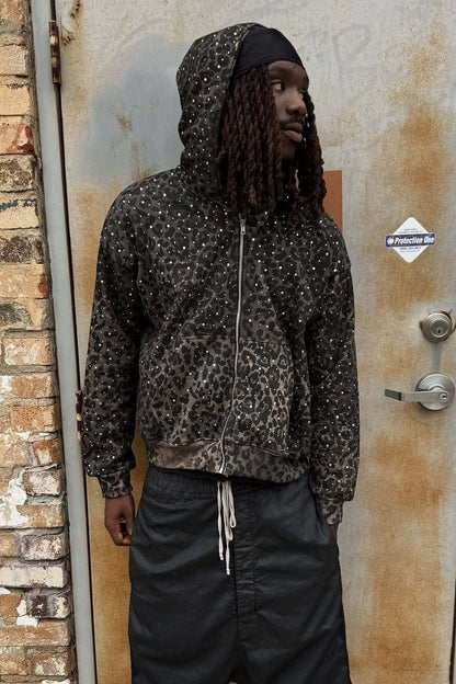 Leopard Print Zip-Up Hoodie