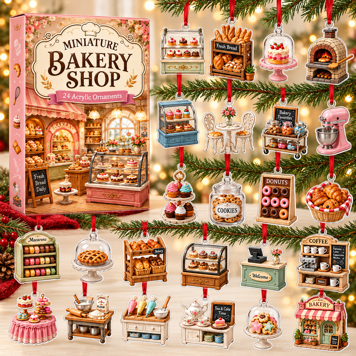 Miniature Bakery Shop Advent Calendar 2026 - 24-Day Festive Countdown, Acrylic Charms Blind Box - Gift For Baking Lovers