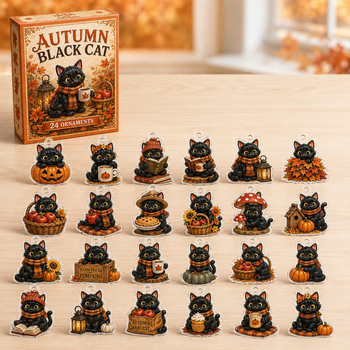 Autumn Black Cat Advent Calendar 2026 - 24-Day Festive Countdown, Acrylic Charms Blind Box - Gift For Black Cat Lovers