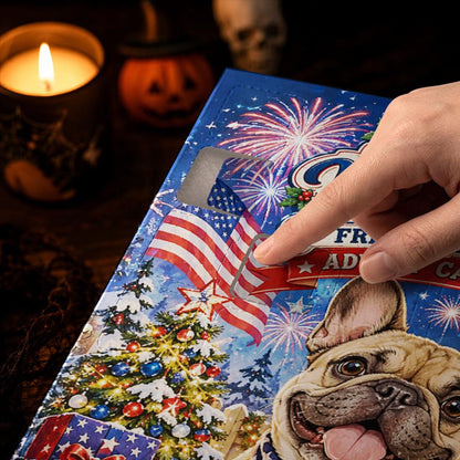 Custom French Bulldog Advent Calendar 24 Charms, Personalized Frenchie Dog Xmas Countdown Box, Patriotic Pet Lover Present