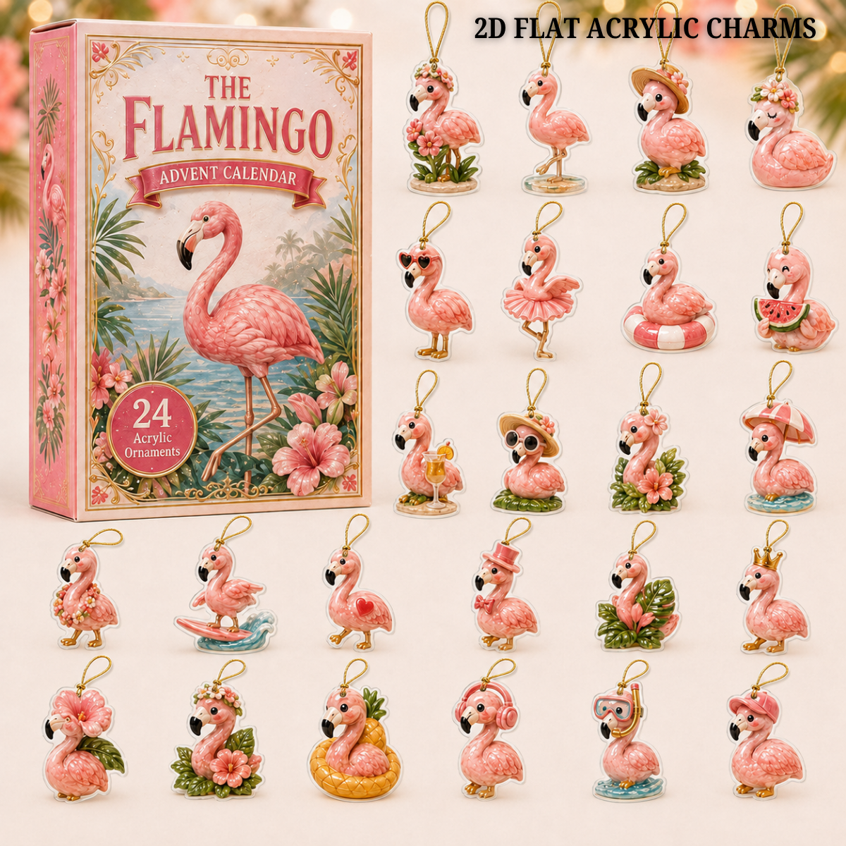 Pretty Flamingo Advent Calendar 2026 - 24-Day Festive Countdown, Acrylic Charms Blind Box - Gift For Flamingo Lovers