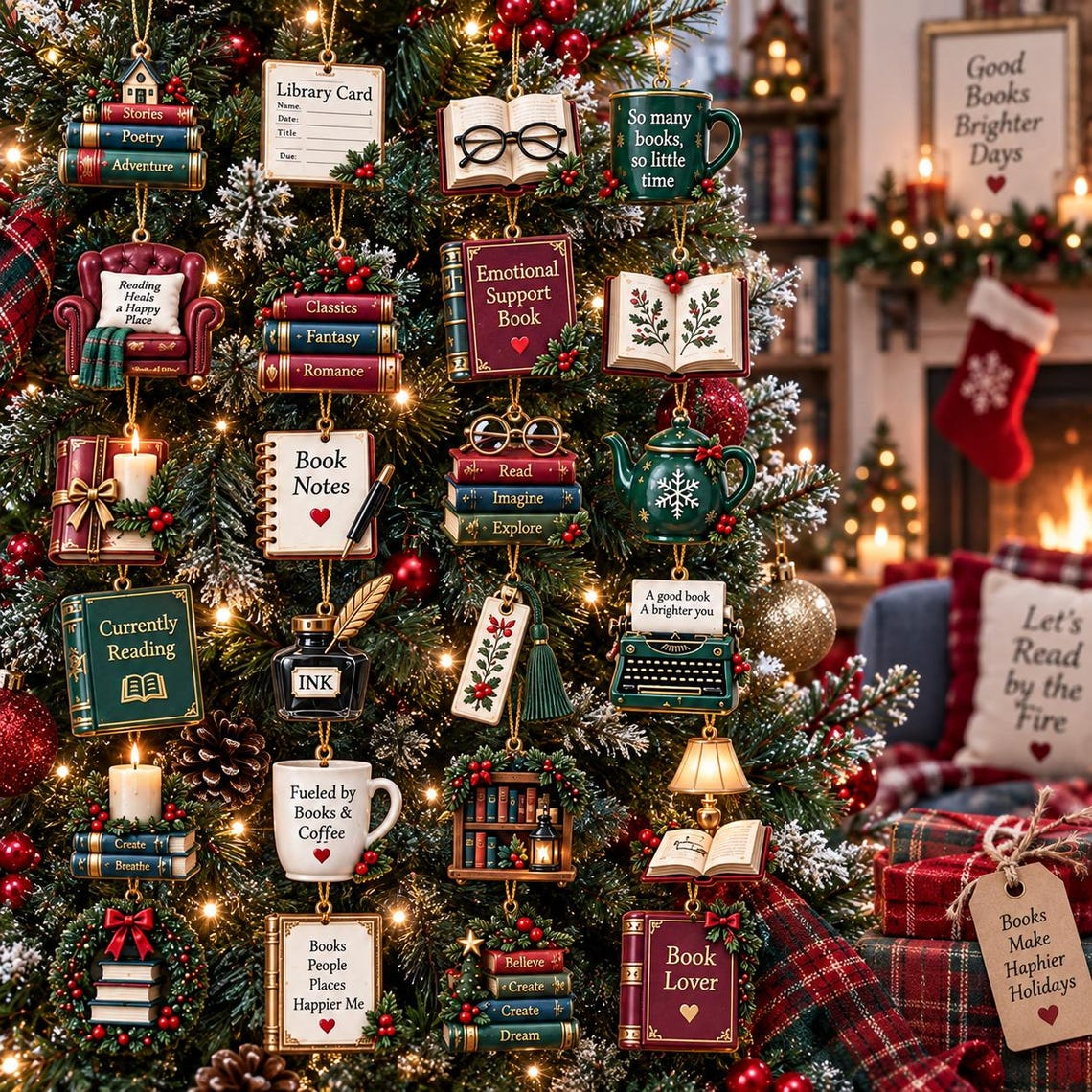 Book Lover Advent Calendar, Christmas Ornament Set, 24 Day Reading Countdown