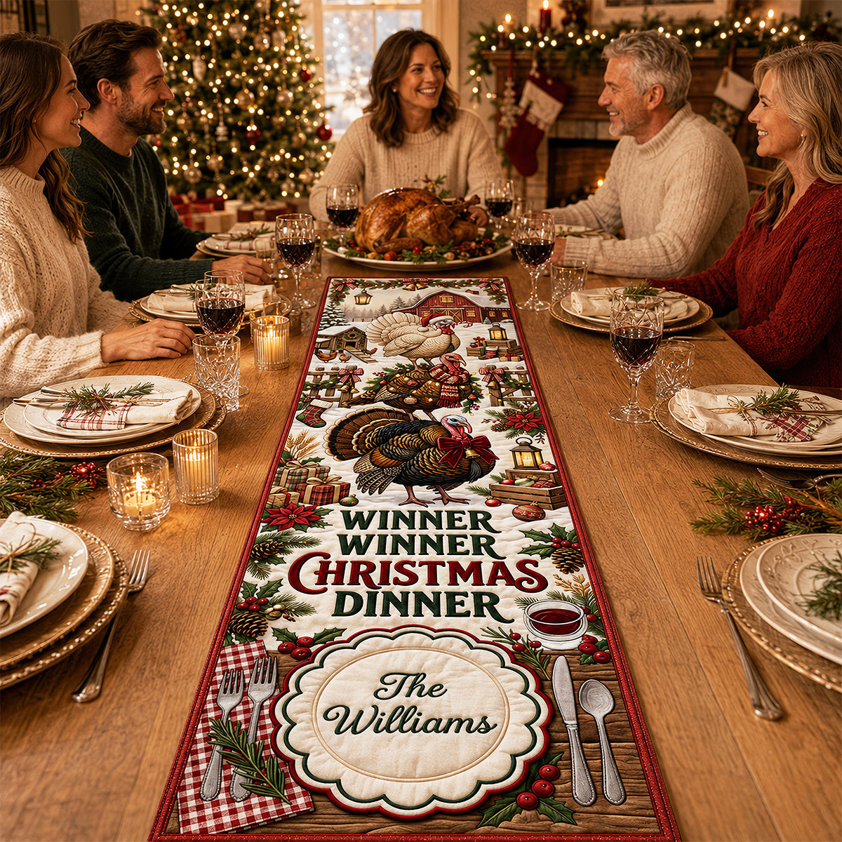 Winner Winner Christmas Dinner Quilted Table Runner - Personalized Christmas Gifts 07padt150826