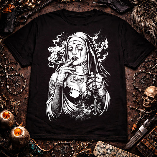 Sinner Nun Graphic Streetwear Chicano Style T-Shirt