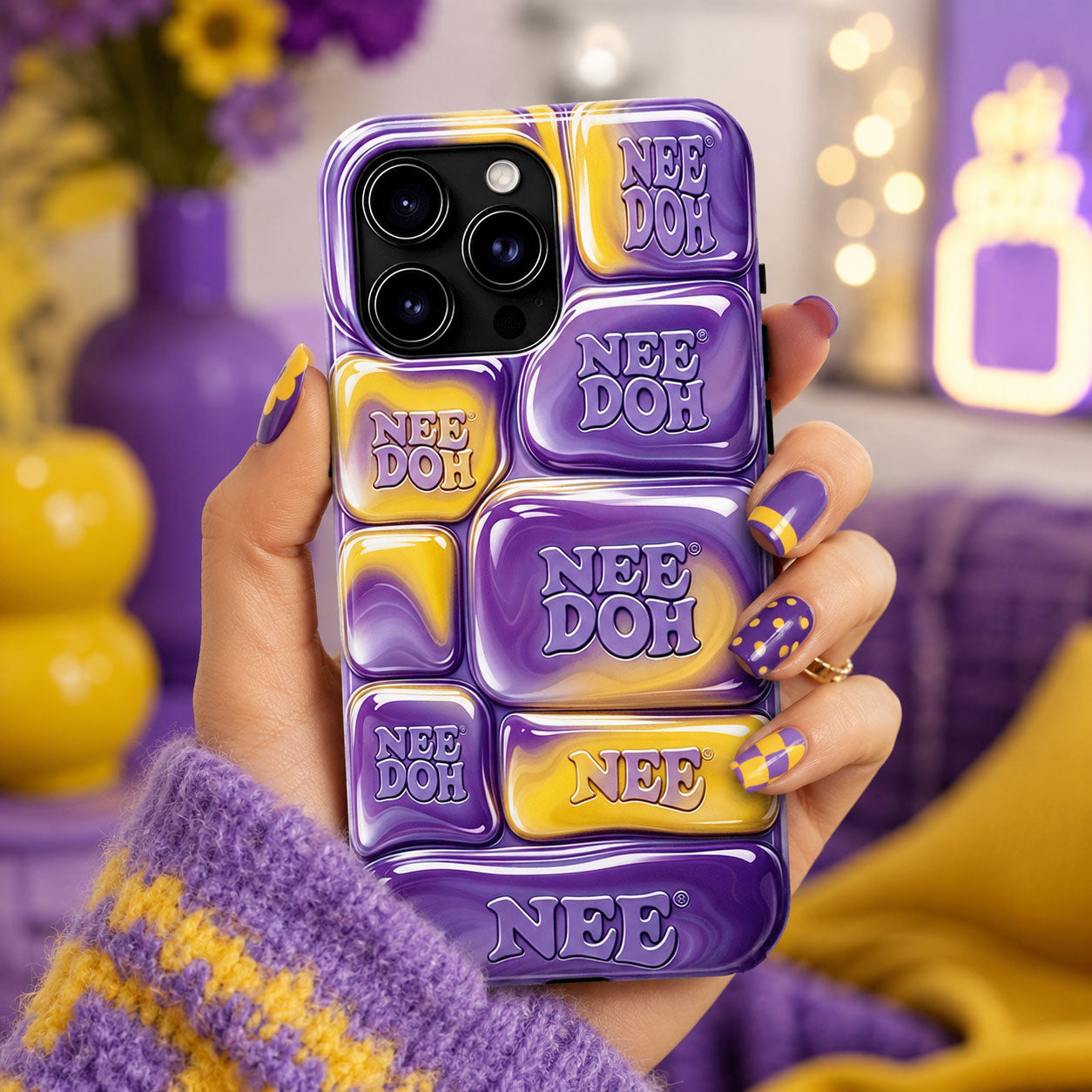 Nee Doh 3D Purple Yellow Marble Puffy Phone Case