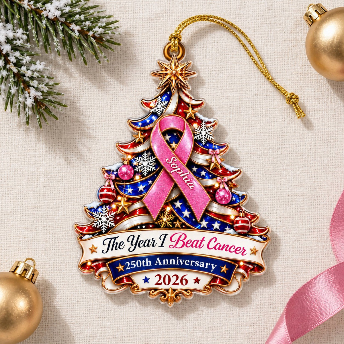 Personalized Breast Cancer Awareness 250 Years Of Freedom America Ornament UKTD6100903
