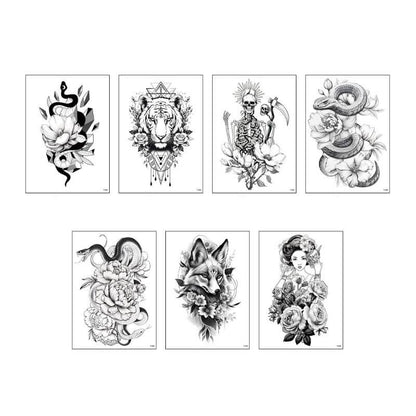 7 Pcs Animal Skull Geisha Temporary Tattoo Stickers
