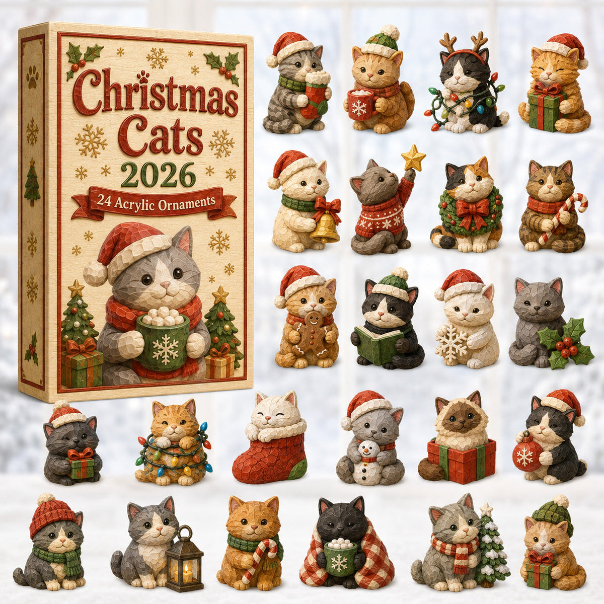 Christmas Cat House Advent Calendar 2026 - 24-Day Festive Countdown, Acrylic Charms Blind Box - Gift For Cat Lovers
