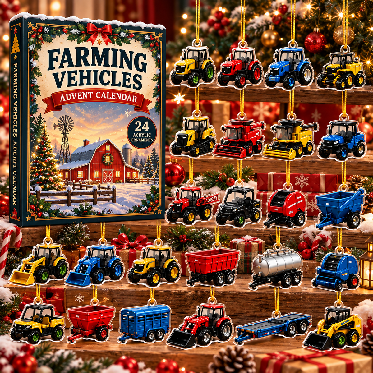 Farming Vehicles World Advent Calendar 2026 - 24-Day Festive Countdown, Acrylic Charms Blind Box