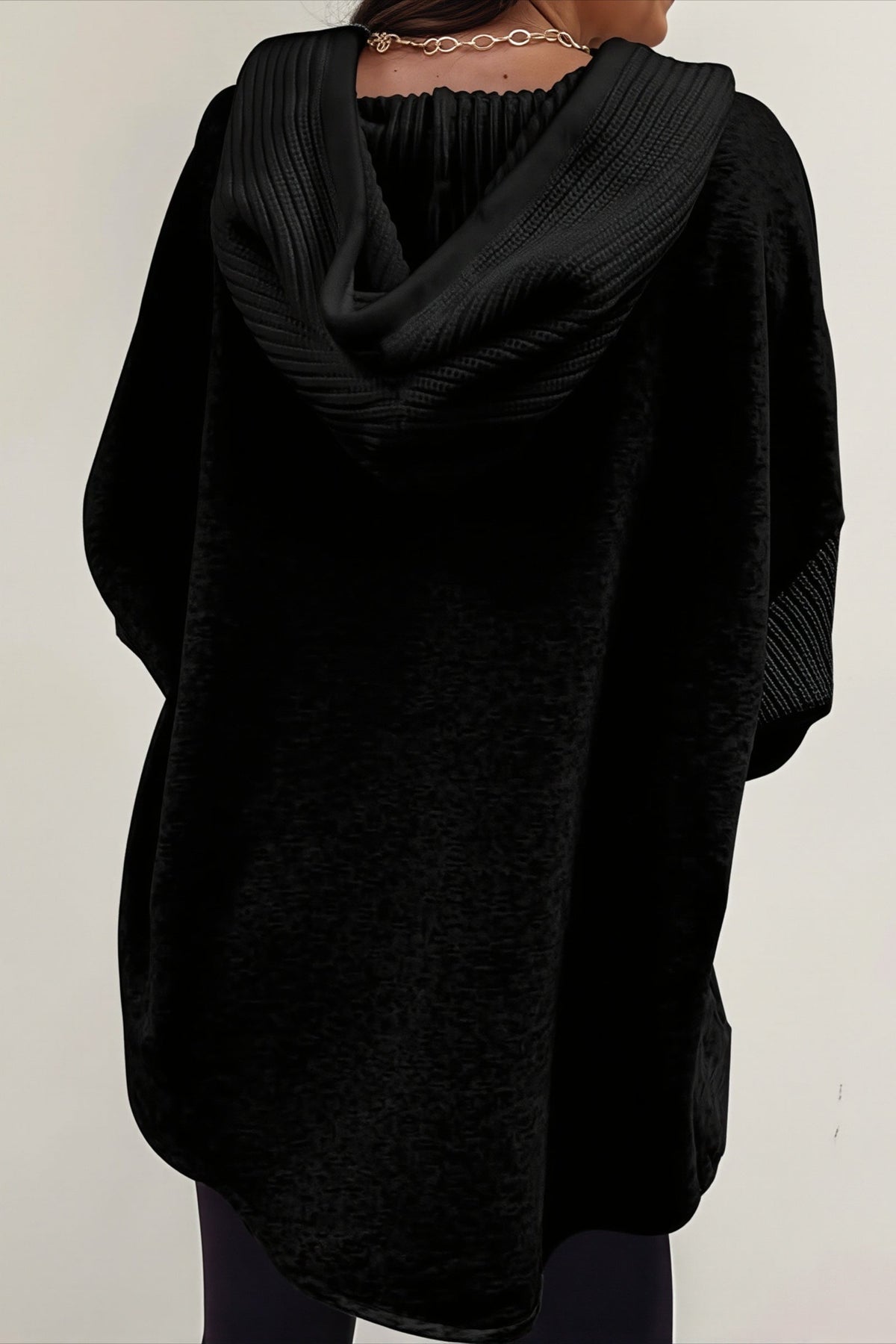 Ribbed Sleeve Patchwork Button Hoodie