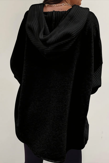 Ribbed Sleeve Patchwork Button Hoodie