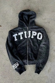 Letter Patch Zip Hoodie