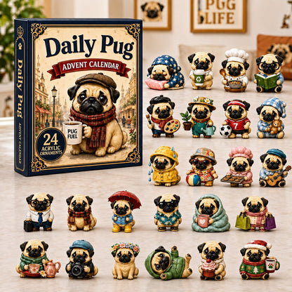 Daily Pug Advent Calendar 2026 - 24-Day Festive Countdown, Acrylic Charms Blind Box - Gift For Dog Lovers