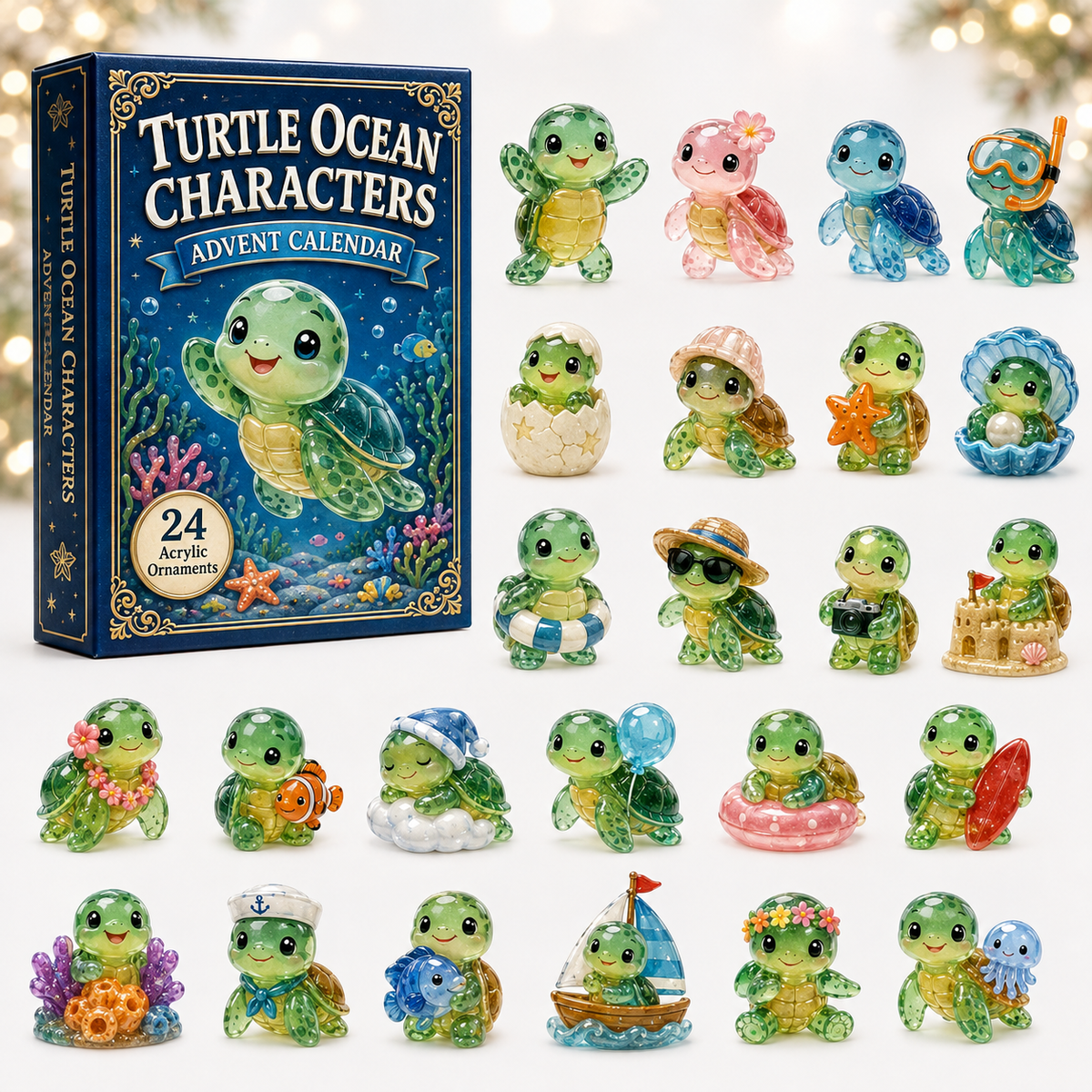 Turtle Ocean Characters Advent Calendar 2026 - 24-Day Festive Countdown, Acrylic Charms Blind Box - Gift For Animal Lovers