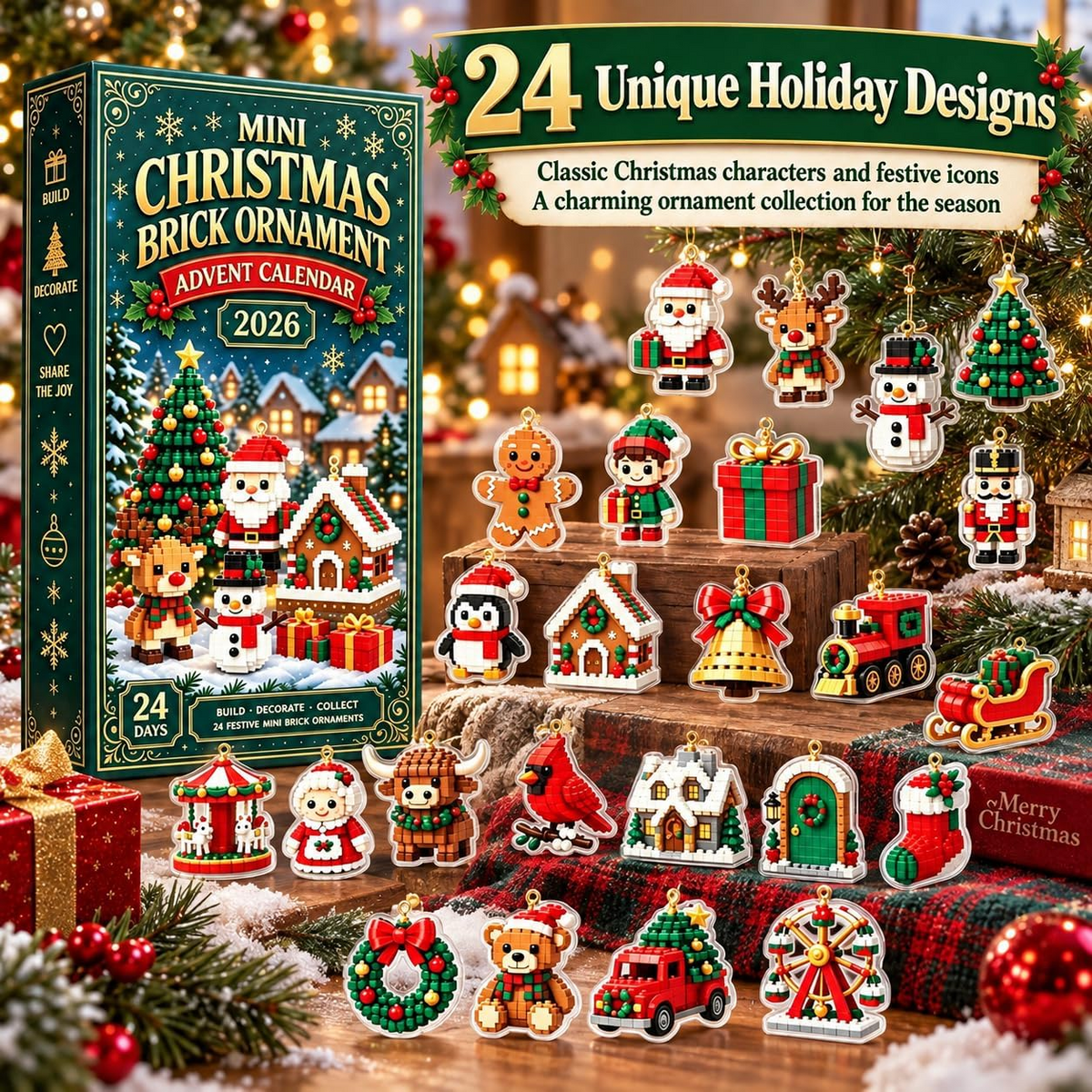 24-Day Mini Christmas - Flat Ornament Advent Calendar