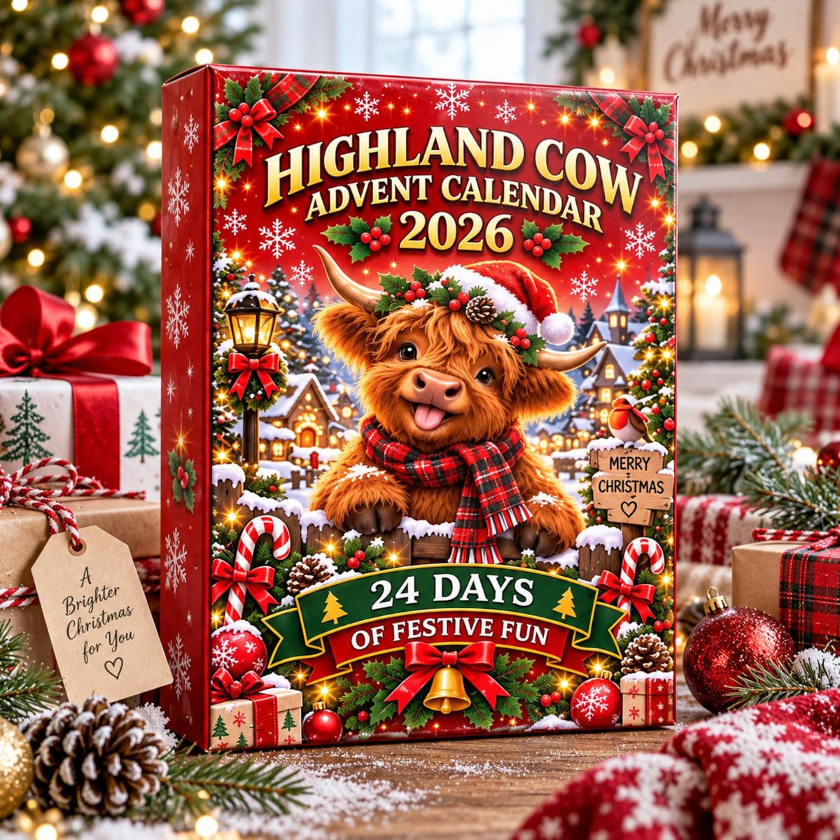Highland Cow Advent Calendar 2026, 24 Days Christmas Countdown Blind Box, Farmhouse Decor, Christmas Set Gift for Kids, Cow Lover Gift