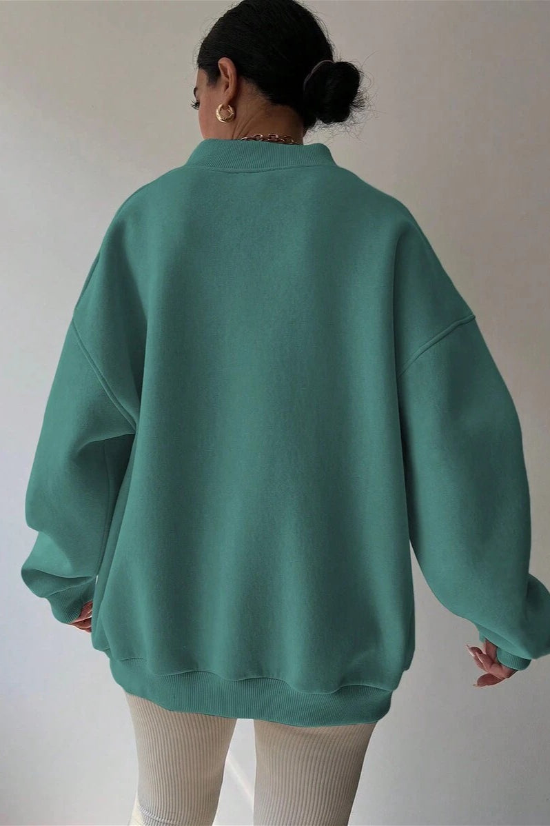 Solid Oversized V Neck Sweatshirt