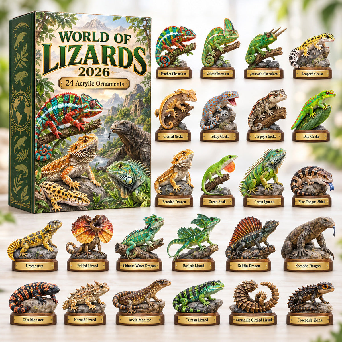 World Of Lizards Advent Calendar 2026 - 24-Day Festive Countdown, Acrylic Charms Blind Box - Gift For Lizard Lovers