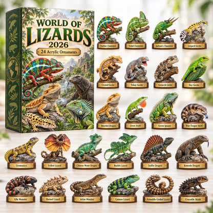World Of Lizards Advent Calendar 2026 - 24-Day Festive Countdown, Acrylic Charms Blind Box - Gift For Lizard Lovers