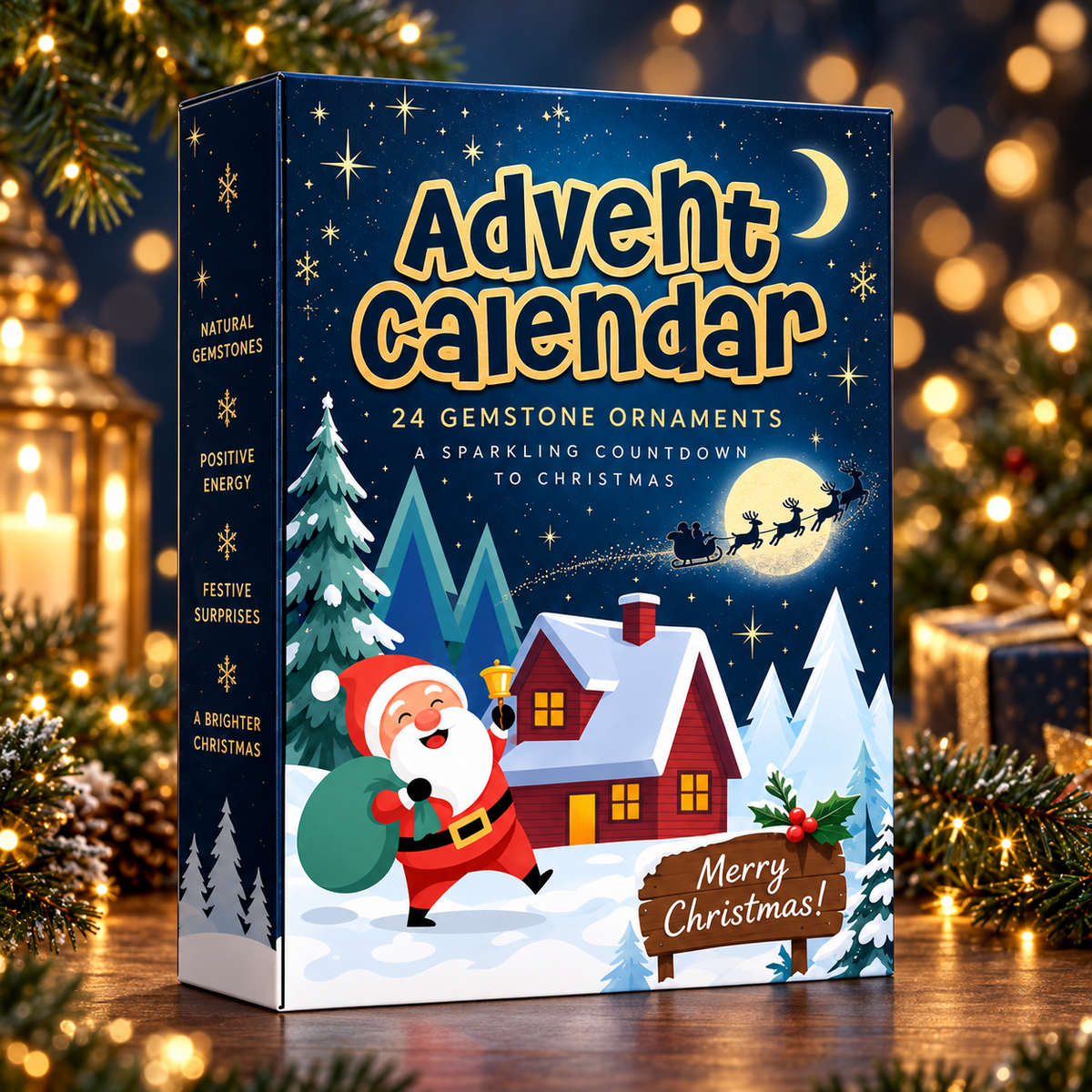 Personalized 2D Gemstone Advent Calendar 2026, 24 Natural Stone Christmas 2D Acrylic Charm with Hanging Loops, Crystal Countdown Gift Box, Holiday Gift for Kids & Adults