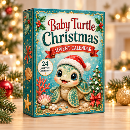 Baby Turtle Chrismast Advent Calendar 2026 - 24-Day Festive Countdown, Acrylic Charms Blind Box - Gift For Turtle Lovers