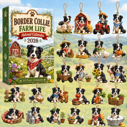 Border Collie Farm Life Advent Calendar 2026 - 24-Day Festive Countdown, Acrylic Charms Blind Box - Gift For Border Collie Lovers