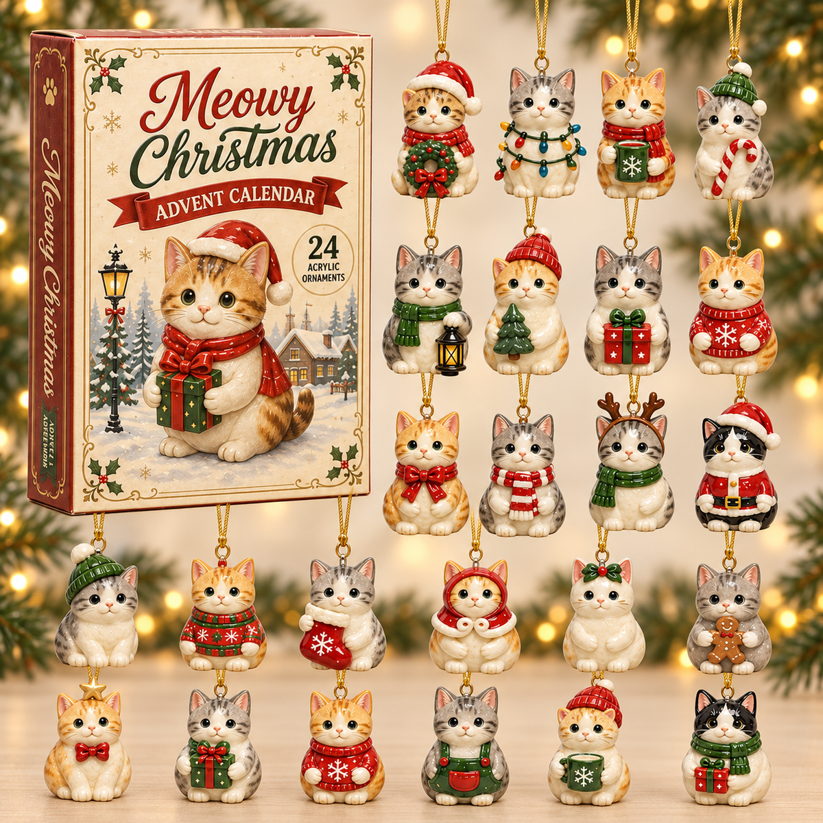 Meowy Christmas Advent Calendar 2026 - 24-Day Festive Countdown, Acrylic Charms Blind Box - Gift For Cat Lovers