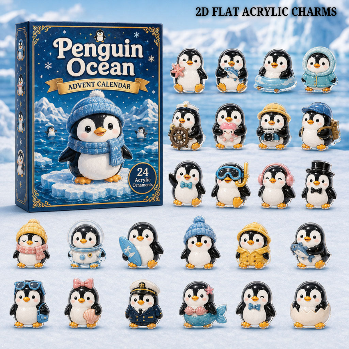 Penguin Ocean Advent Calendar 2026 - 24-Day Festive Countdown, Acrylic Charms Blind Box - Gift For Ocean Lovers