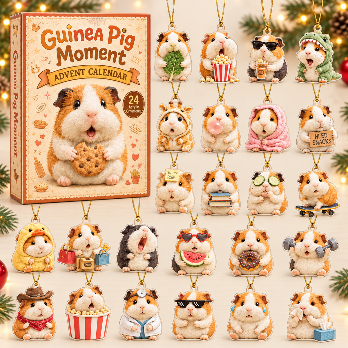 Guinea Pig Moment Advent Calendar 2026 - 24-Day Festive Countdown, Acrylic Charms Blind Box - Gift For Guinea Pig Lovers