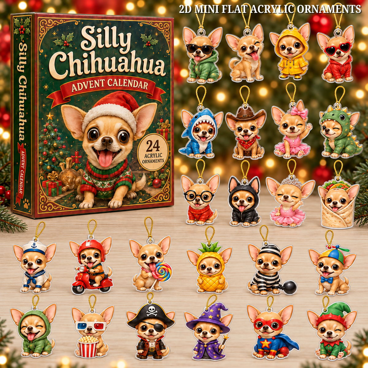 Silly Chihuahua Advent Calendar 2026 - 24-Day Festive Countdown, Acrylic Charms Blind Box - Gift For Chihuahua Lovers