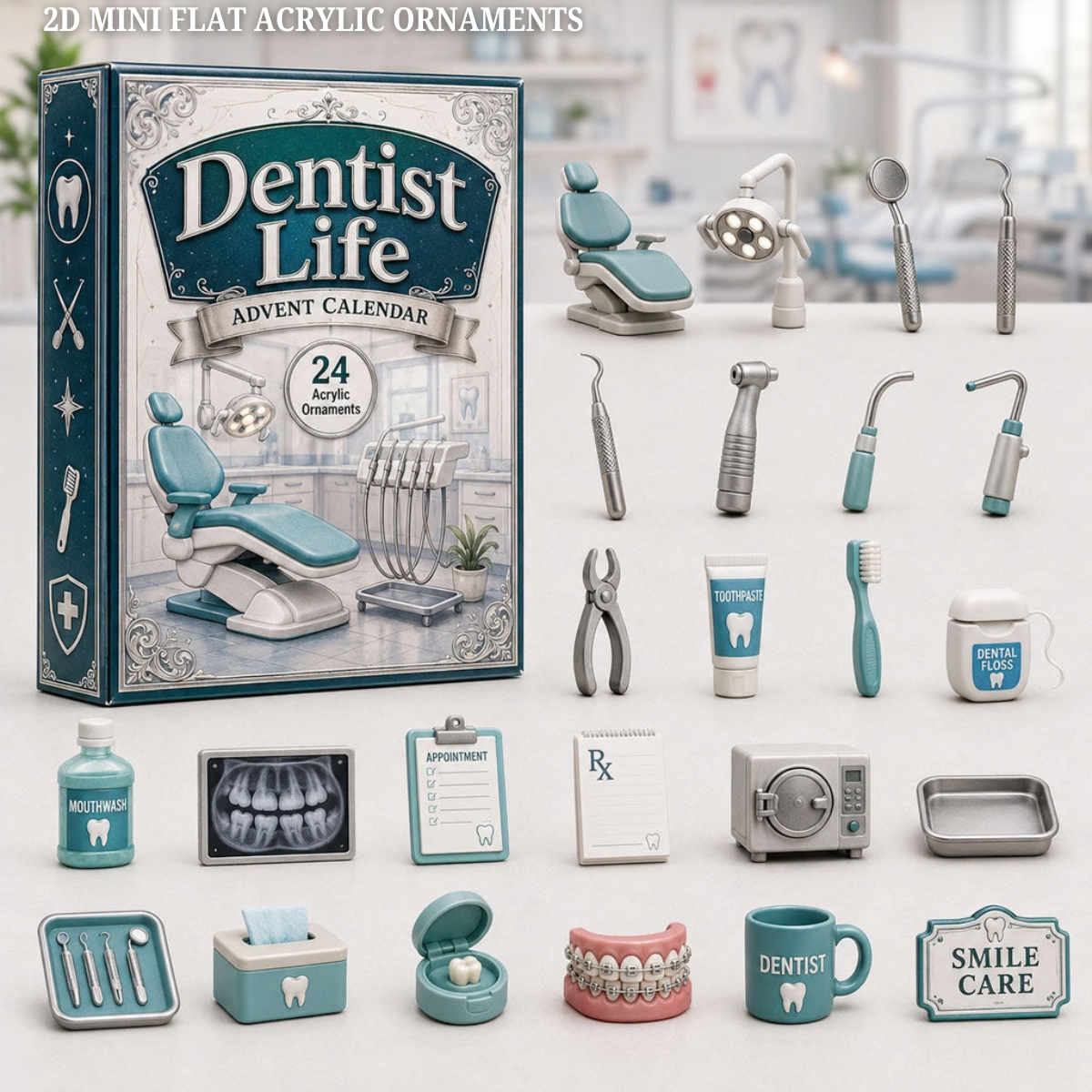 Dentist Life Advent Calendar 2026 - 24-Day Festive Countdown, Acrylic Charms Blind Box - Gift For Job Lovers