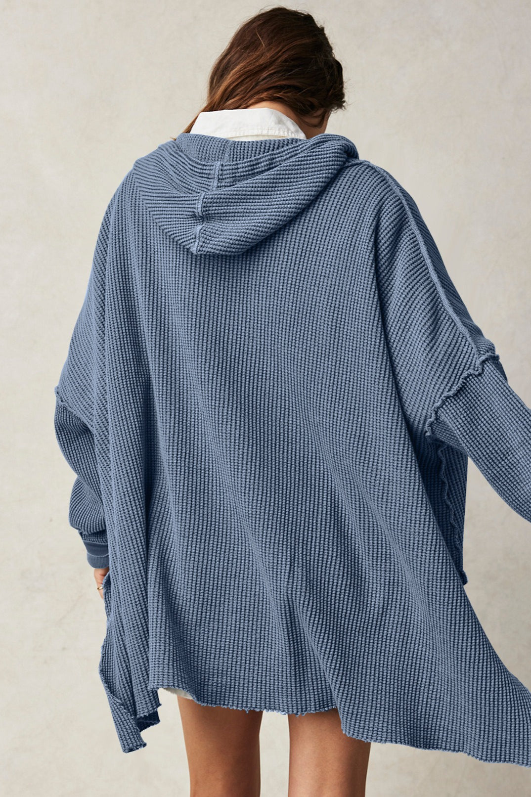 Waffle Knit Oversized Pullover Hoodie