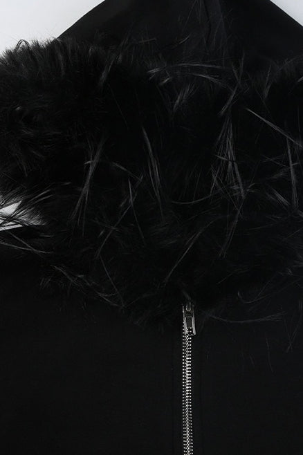 Faux Fur Trim Cropped Zip Hoodie