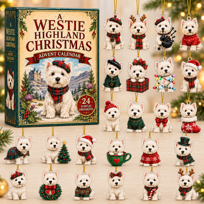 A Westie Highland Christmas Advent Calendar 2026 - 24-Day Festive Countdown, Acrylic Charms Blind Box - Gift For Dog Lovers