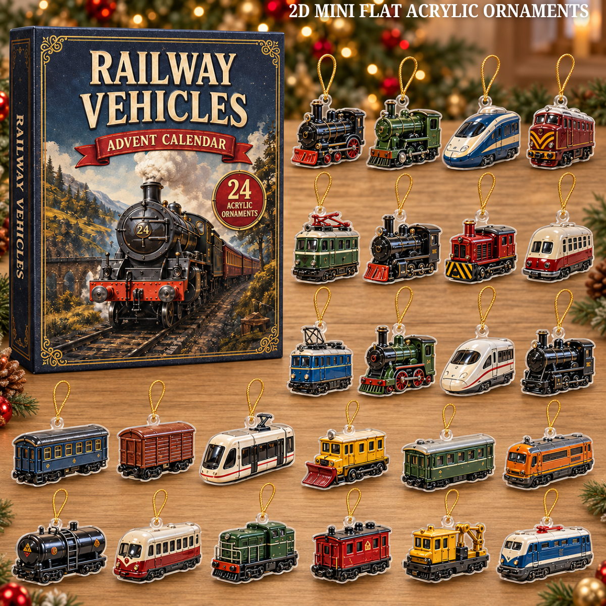 Railway Vehicles Train Advent Calendar 2026 - 24-Day Festive Countdown, Acrylic Charms Blind Box - Gift For Vehicle Lovers