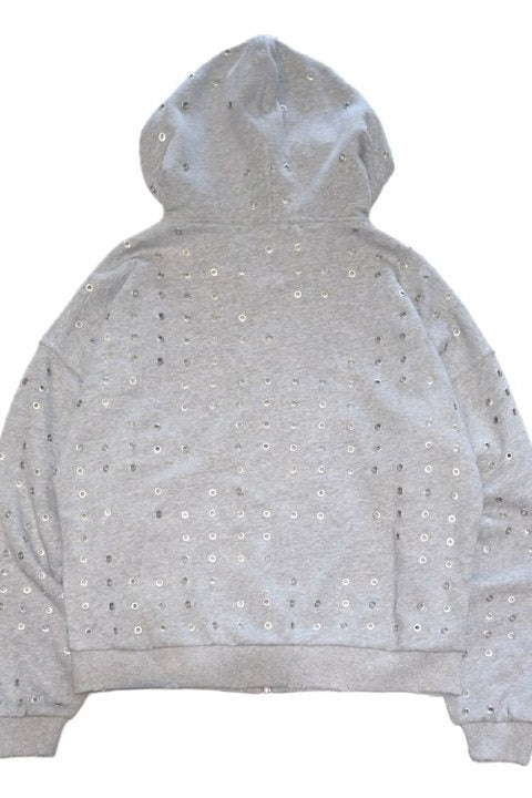 Eyelet Rhinestone Zip-Up Hoodie
