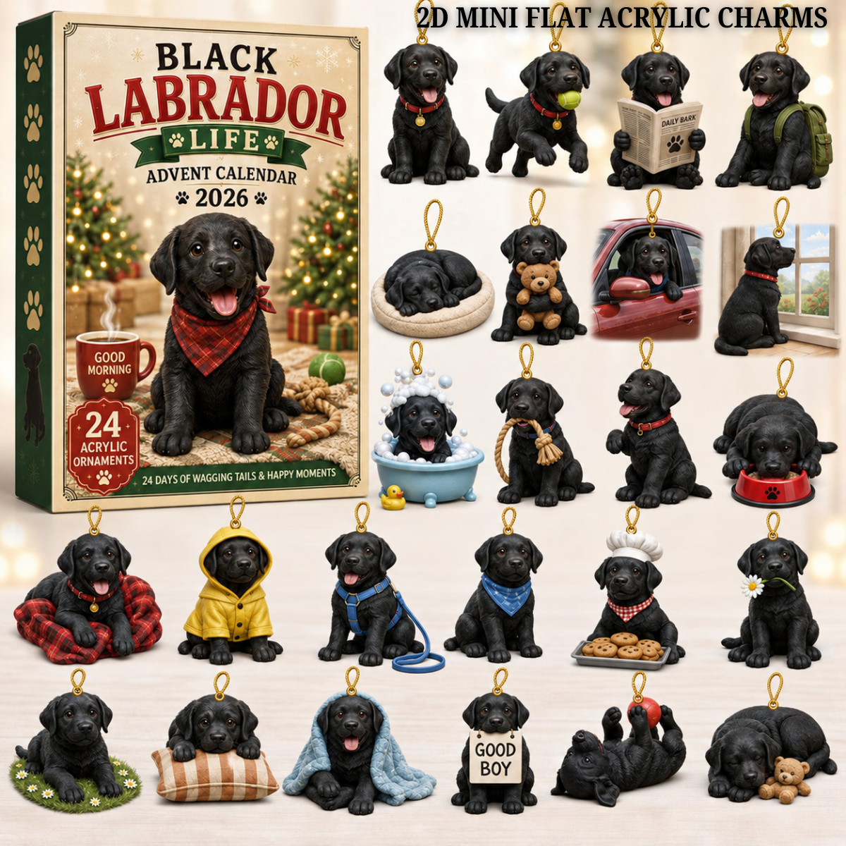 Black Labrador Life Advent Calendar 2026 - 24-Day Festive Countdown, Acrylic Charms Blind Box - Gift For Labrador Lovers