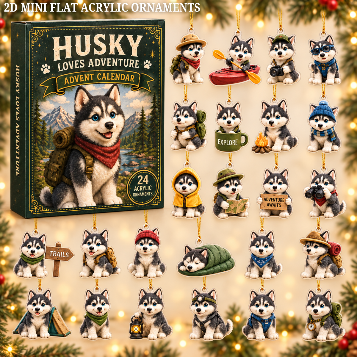 Husky Winter Adventure Advent Calendar 2026 - 24-Day Festive Countdown, Acrylic Charms Blind Box - Gift For Dog Lovers