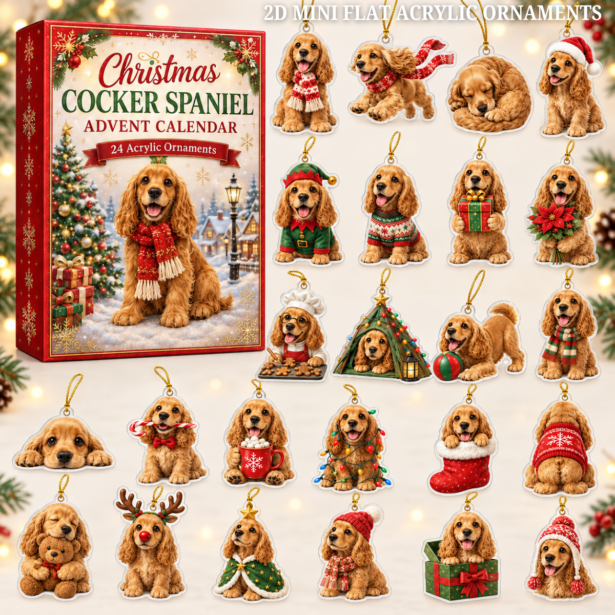 Christmas Cocker Spaniel Advent Calendar 2026 - 24-Day Festive Countdown, Acrylic Charms Blind Box - Gift For Cocker Spaniel Lovers
