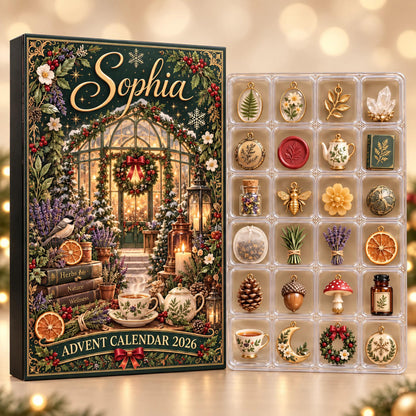 Personalized Herbal Greenhouse Advent Calendar 2026: Custom Name 24 Piece Botanical Charm Box